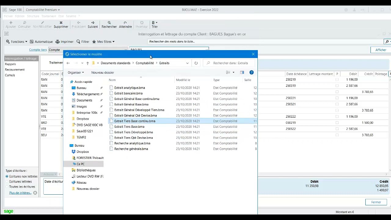 Comptabilité SAGE 100 imprimer un extrait de comptes tiers