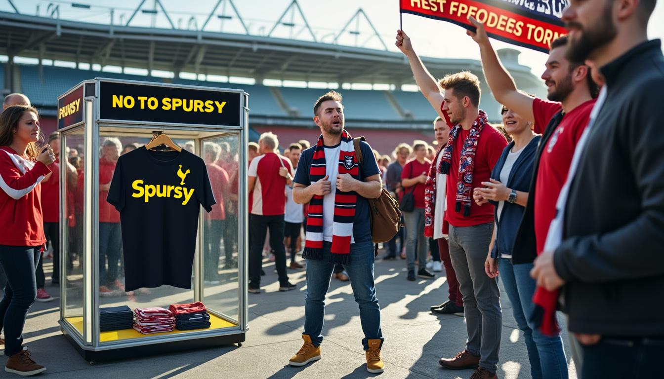 tottenham fait face à la colère de ses supporters suite à la vente polémique d'un t-shirt « spursy » au prix de 30 £, suscitant de vives réactions et controverses.